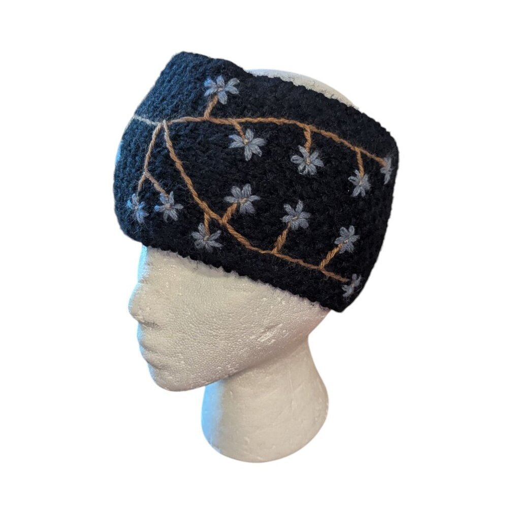 Knit‎ Alpaca Headband Ear Warmer Embroidered Fleece Lined Boho Ski Andes Gift